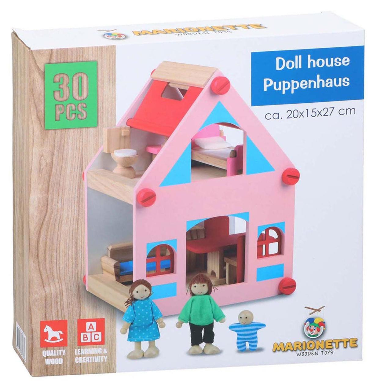 EDCO Houten poppenhuis speelgoed met 30 accessoires en poppen