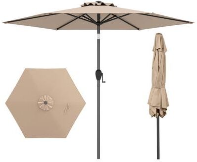 Costway 7.5 feet Outdoor Patio Heavy Duty Market Umbrella with Push Button Tilt-Tan