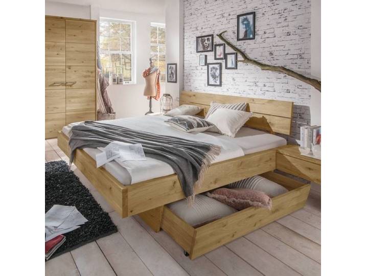 Bett Kärnten Komfort Wildeiche Massivholz mit Schubkasten 200x220cm höhenverstellbar