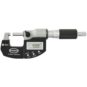 STEINLE Bügelmessschraube 22450025, DIN 863, digital, 0,001mm Auflösung, IP65, in mm & Zoll, Messbereich 0 - 25 mm