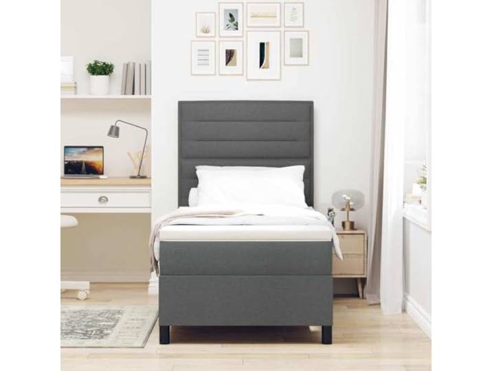 KTHLBRH Boxspringbett mit Matratze dunkelgrau 100 x 200 cm Technisches Holz, Kiefer massiv, atmungsaktiver Stoff, mittelharte Matratze