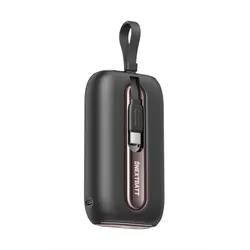 Nextbatt Mini Powerbank with Quick Charge 10000mAh 22.5W with Dual Cables - Black (10000 mAh, 22.50 W), Powerbank, Schwarz
