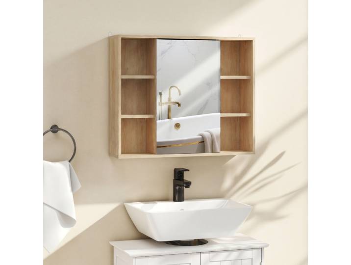 HOMCOM Meuble Salle de Bain Bois Naturel avec Miroir 60cm
