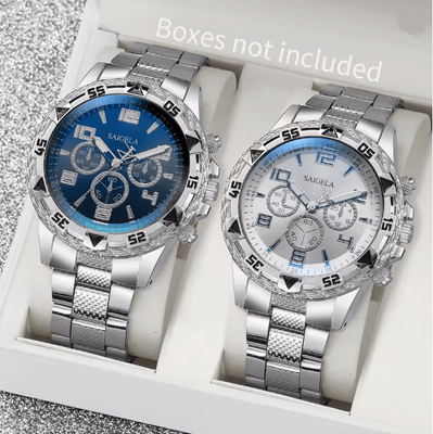 Inspire Essentials Mens Business Quartz Watch Set Arabic Dial Steel Band silver Set No Box