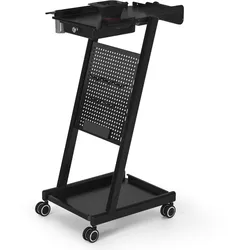 BarberPub Friseurwagen mit Schublade & 2 Ablagen, Friseur Arbeitswagen mit Farbenschale, Folienhalter & 5 Haken, Beauty Salon Trolley Metall, Rollwagen Stapelboy 47x39x94cm, 0085 (Schwarz)