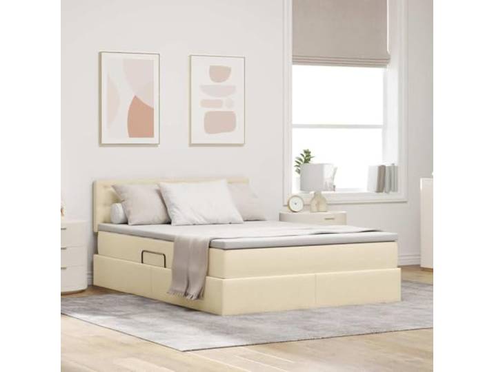 Stauraumbett mit Matratze Hydraulik Lift Modern Creme 140 x 200 cm Aufbewahrungsbett mit Matratze Creme 140x200 cm Holzwerkstoff Stauraumbett mit Hydraulik Lattenrost Kopfteil