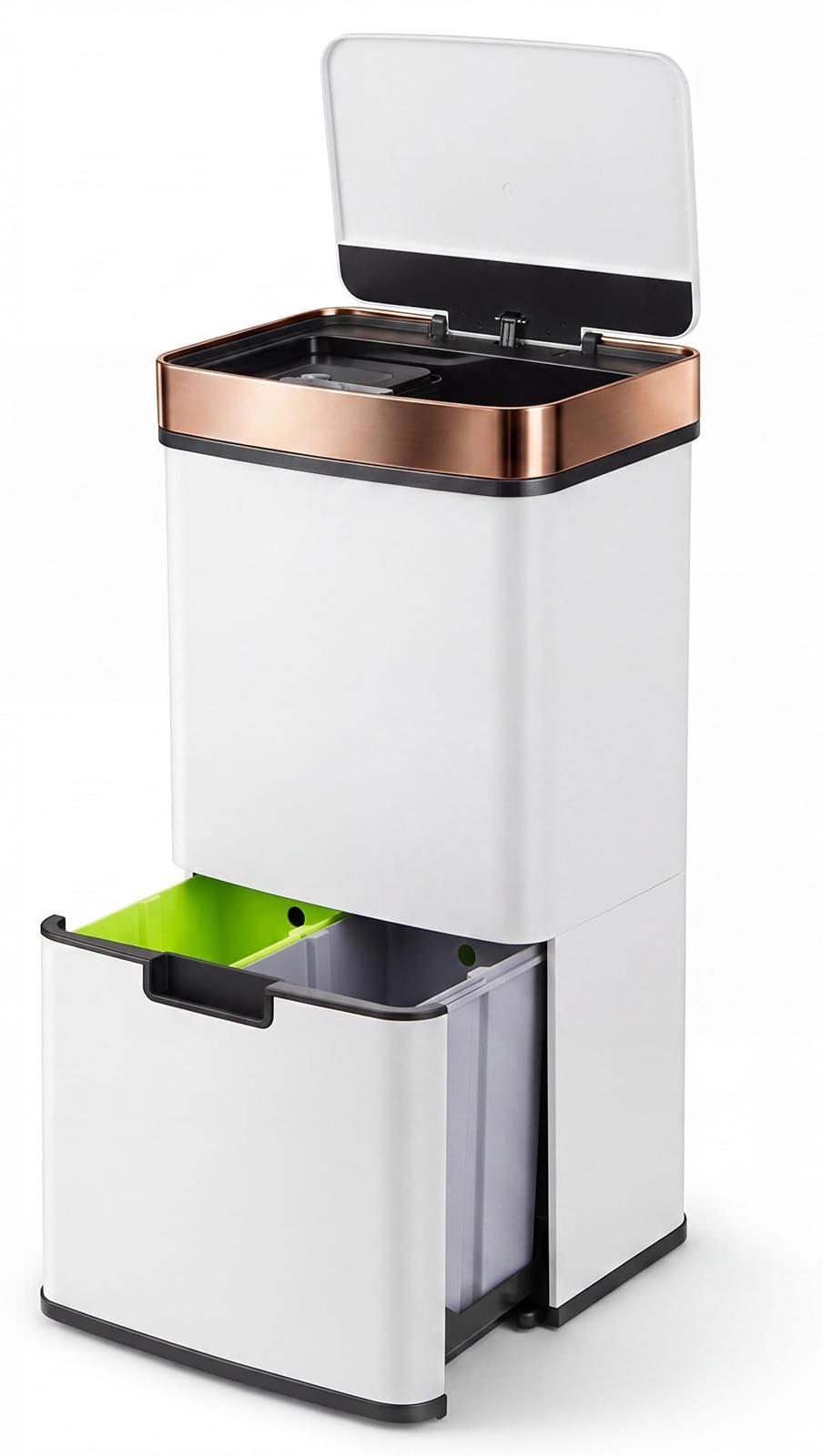 FANTASK 72L elektrischer Mülleimer 4 Fächer, Mülltrennsysteme mit Sensor 2 x 11L