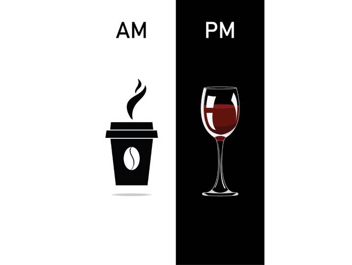 Wanddekoobjekt QUEENCE AM PM - Kaffeebecher und Wein , schwarz, B:20cm H:30cm T:0,1cm, Stahl, Wanddekoobjekte, Wanddekoobjekt, Stahlschild, Blechschild, Spruch, Witzig, Wanddeko, retro, 20x30cm
