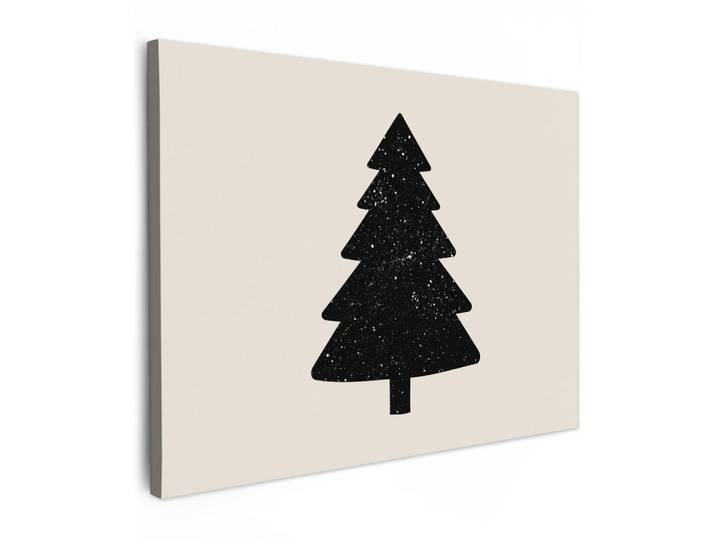 MuchoWow Leinwandbild - Weihnachtsbaum - Schwarz - Urlaub - Beige - 80x60 - Malerei, Textil, Kiefer, Abstrakt, Rechteckig, 80x60 cm, gerahmt, Bilder & Rahmen, Bilder, Wandbilder