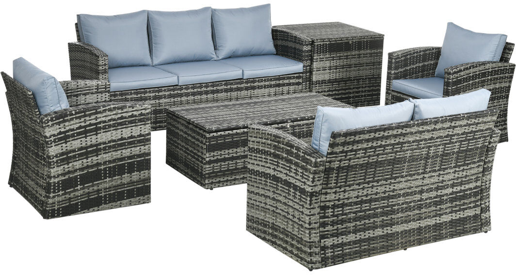 Outsunny 6 PCS Patio Rattan Sofa Set Conversation Furniture Grey 7