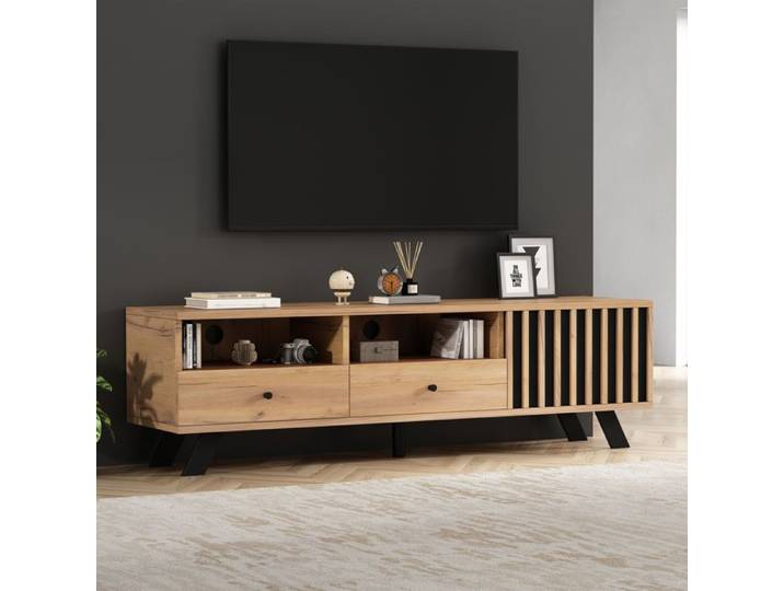 Meuble TV 150 cm 2 tiroirs 1 placard pour 60 pouces