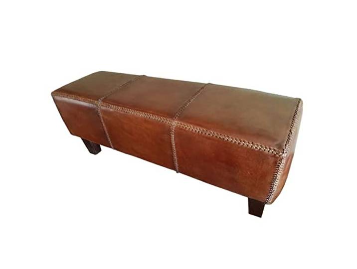 DKD Home Decor Hocker der Marke, Mehrfarbig, aus Leder und Teakholz (120 x 46 x 41 cm)