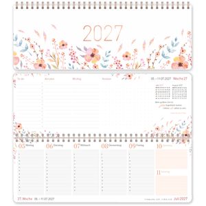 Häfft Tischkalender 12004-5 Sweet Flowers, Wochenkalender quer, 1 Woche = 2 Seiten, 30 x 11 cm, Jahr 2027