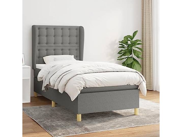 RJPLMFV Lattenrost, 90 x 190 cm, Dunkelgrau, mit Matratze Verstellbares Kopfteil, Taschenfedern, mittelharte Unterstützung, atmungsaktives Gewebe, Bedienungsanleitung im Lieferumfang