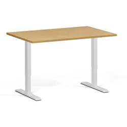 Höhenverstellbarer Schreibtisch, 2 Motoren, 74-121 cm, Tischplatte 120x80 cm, weißes Metallgestell, Buche