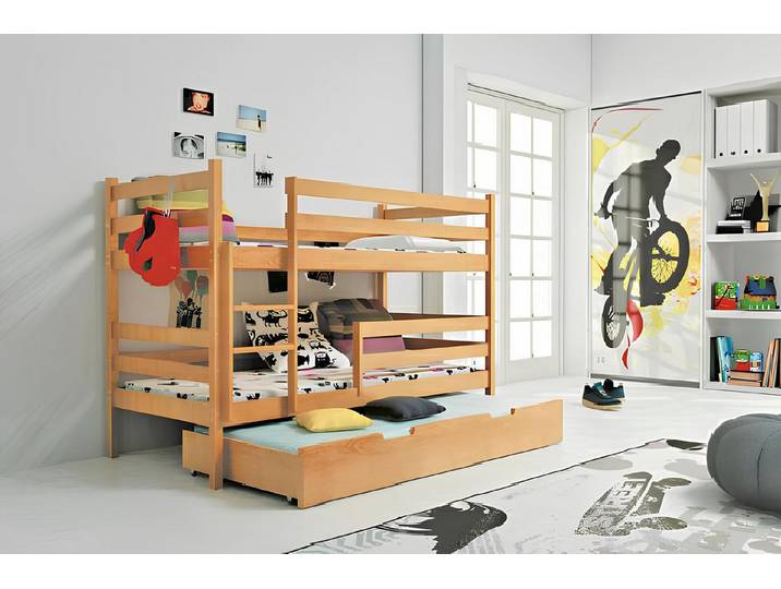 JVmoebel Etagenbett Massivholz Hochbett in Weiß mit Platz für drei Schlafplätze, Made in Europe