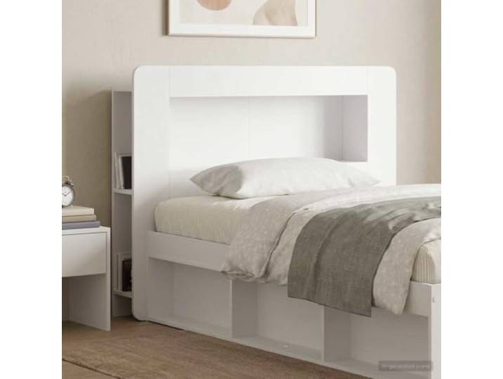 RJPLMFV Bettkopfteil, weiß, glänzend, Holz Regalaufbewahrung, modernes Design, Wandbefestigung inklusive, einfache Reinigung