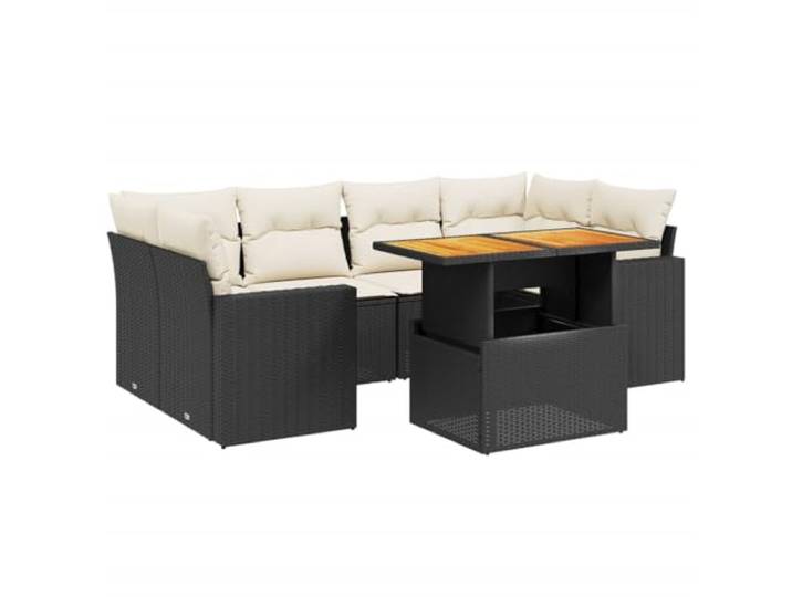 PUGYNBK 7-teiliges Esszimmer Set aus synthetischem Rattan schwarz Tischklappbar, abnehmbare dicke Kissen, modulares Design, für den Außenbereich
