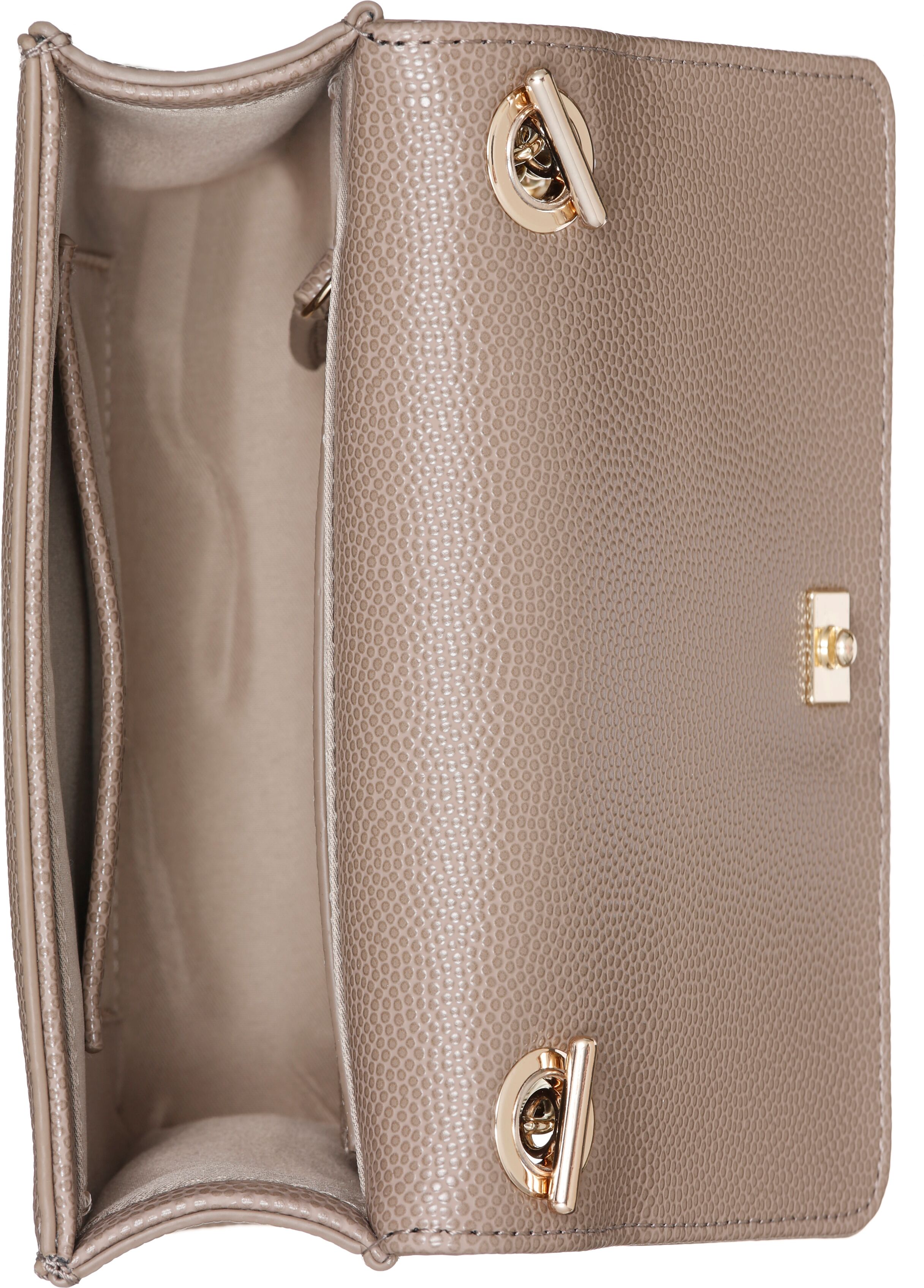 Umhängetasche VALENTINO BAGS "DIVINA", Damen, Gr. B/H/T: 17cm x 11,5cm x 4cm, grau (taupe), Lederimitat, Taschen Umhängetasche, Damen Handtasche, Schultertasche, Mini Bag mit Schmuckelement taupe B/H/T: 17cm x 11,5cm x 4cm