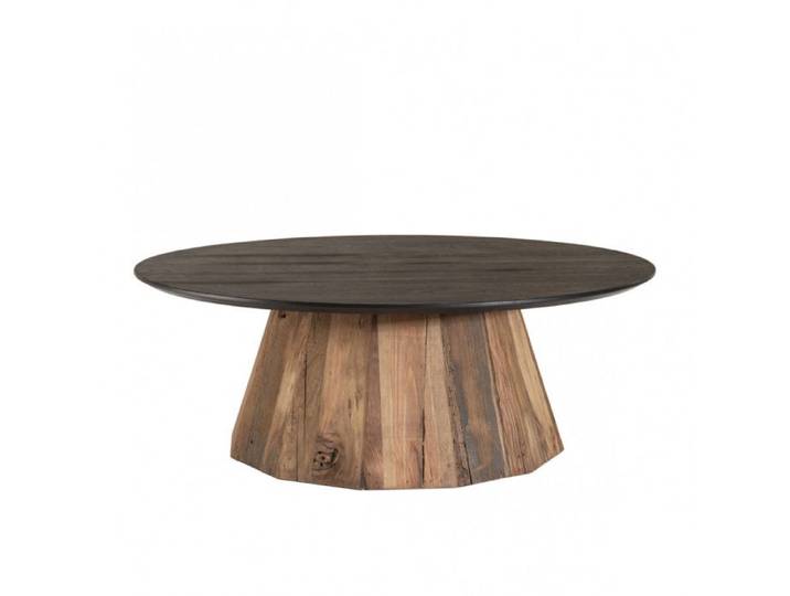 Table basse ronde en bois recyclé noir - MACABANE ANDREA - 90x90cm