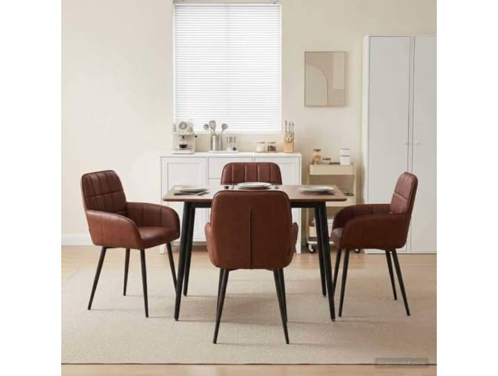 HGPOTUY Esszimmerstühle 4er Set Kunstleder Braun Metallrahmen Stabil, Atmungsaktive Sitzfläche, Ergonomische Neigung, Pflegeleicht