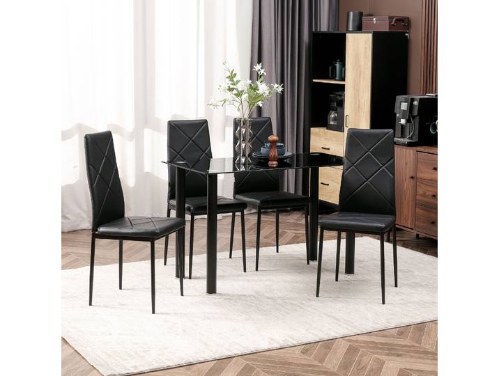HOMCOM Table à Manger Verre 4 Chaises Noir Cuisine