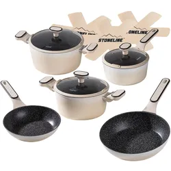 Stoneline  Creme Kochgeschirr-Set 11-teilig mit Deckeln, beschichtete Töpfe & Pfannen, Pfannenset + Topfset, Beige