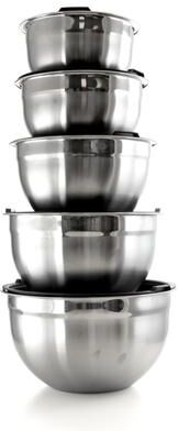 MegaChef 5Pc Multipurpose Non Slip Stackable Mixing Bowl Set with Lids - Silver