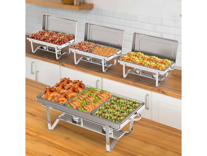 NArra Chafing Dish 8.5L Chafing Geschirr für Buffet,4 Pack Edelstahl Catering Chafer,Multi-Size Buffet Server,Faltbare Speisenwärmer für Party Bankett,Geburtstag(Full&1/2&1/3 Größe Lebensmittelpfanne)