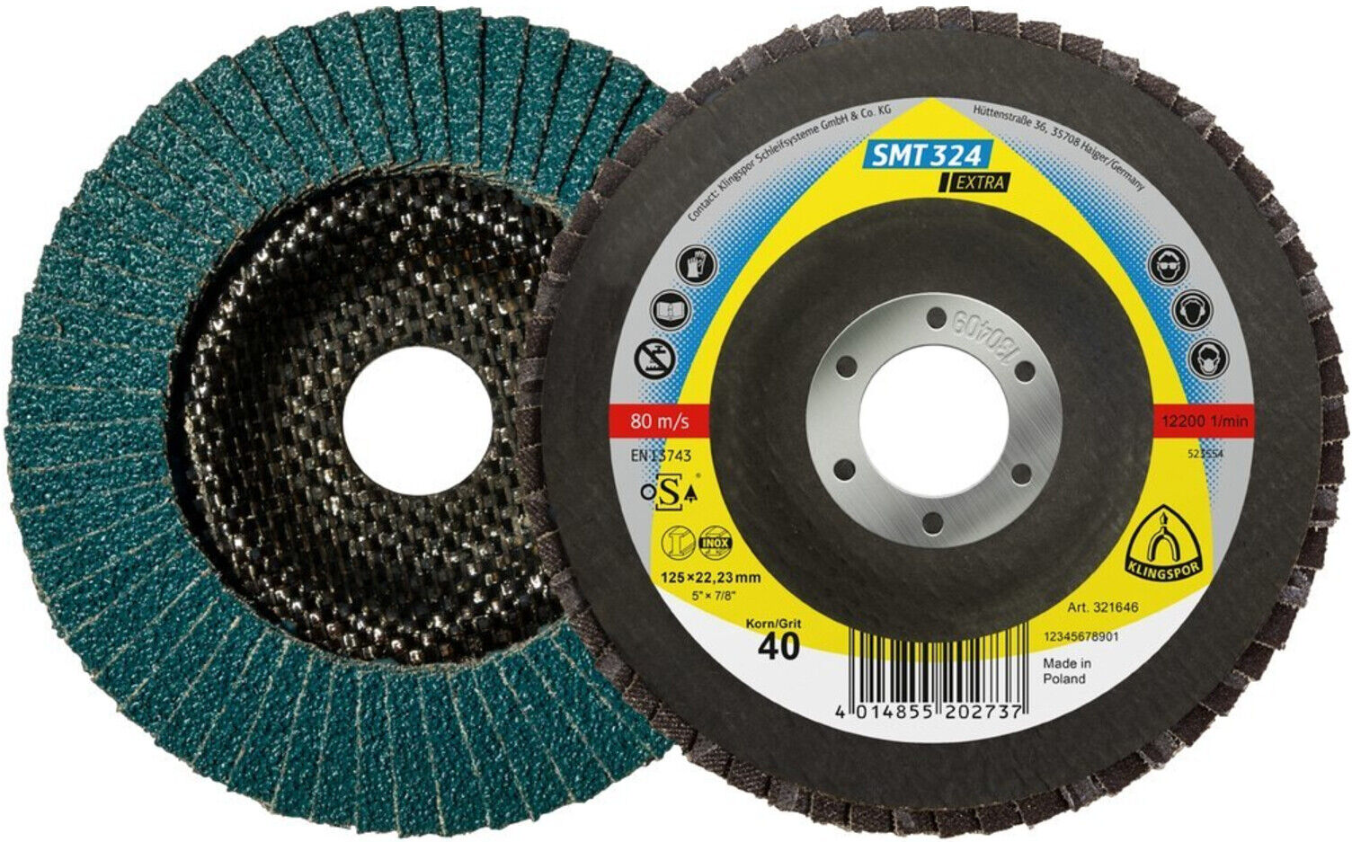 Klingspor Schleifmopteller SMT 324 125mm K40 gerade (321646)