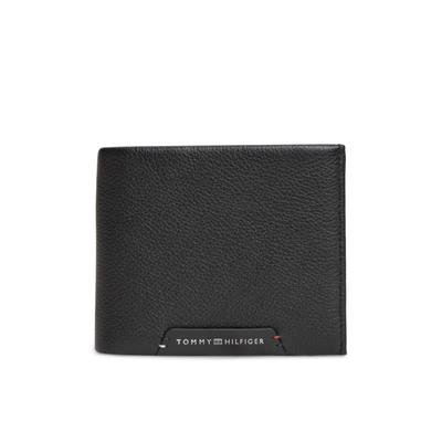 Geldbörse TOMMY HILFIGER "TH CORP CC AND COIN", Herren, schwarz, Leder, Basic, Kleinlederwaren, Herren Geldbeutel, Portemonnaie mit farbigem Textilstreifen im Inneren
