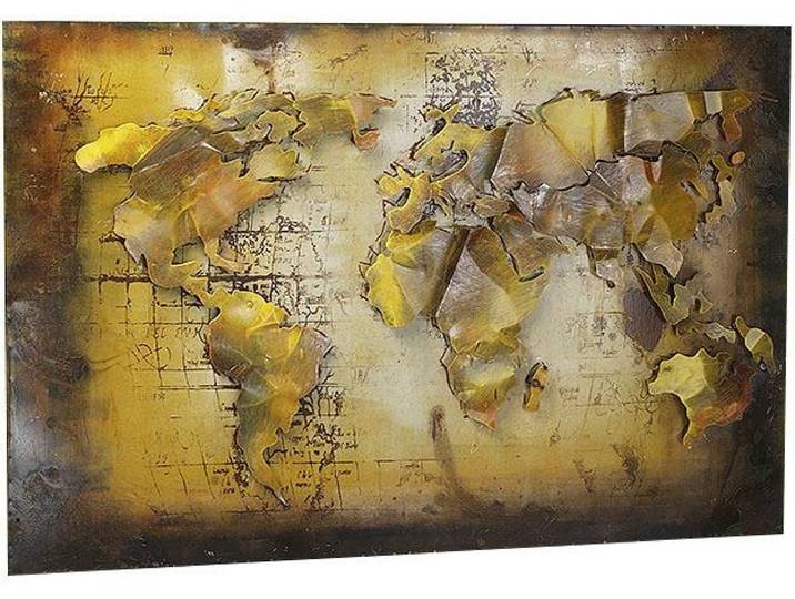 Metallbild LOCKER 3D WELTKARTE , bunt (farbe bild(er): bunt), B:108cm H:72cm T:5cm, Metall, Bilder, Metallbild