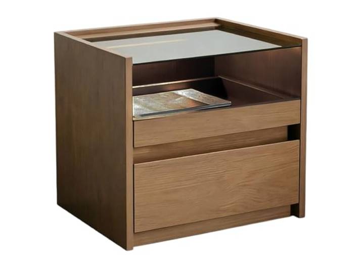 FZL02068LM Zimmer Nachttisch mit transparenter Oberseite und 2 Schubladen Offenes Regal zur Aufbewahrung im Schlafzimmer(Bruin,Mittel)