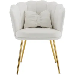 Wohnzimmersessel aus Samt mit blütenblattförmiger Rückenlehne und vergoldeten Metallbeinen – elegantes Design und hoher Komfort Beige