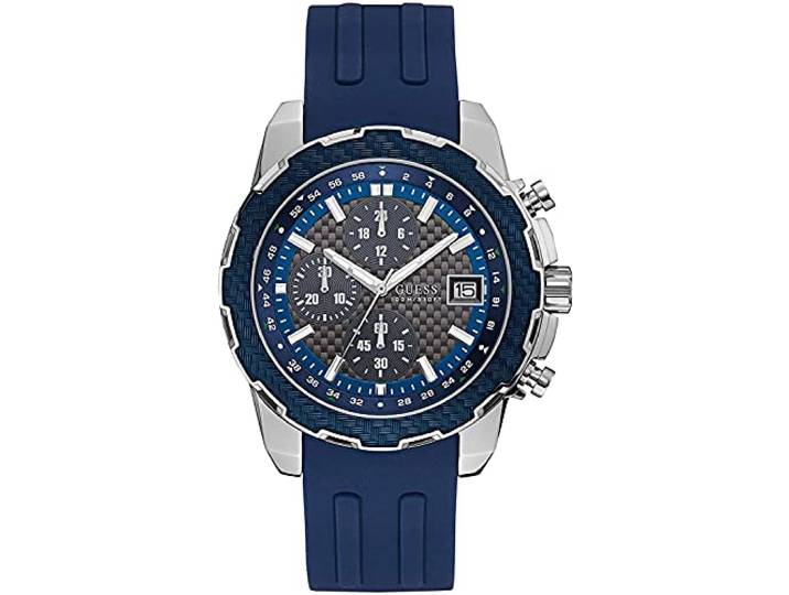 Guess Heren chronograaf kwarts horloge met siliconen armband W1047G2, metallic, armband