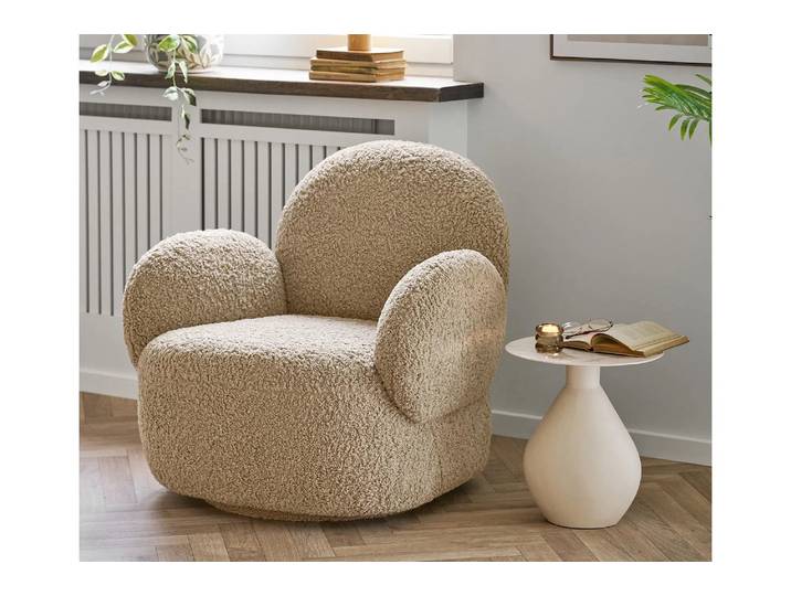 Lounge Sessel Alvenia - kuscheligen Bouclé-Look - Beige - Luxusbetten24