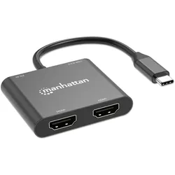 Manhattan USB-C PD auf Dual-HDMI-Monitor-Adapter (HDMI), Video Adapter, Schwarz