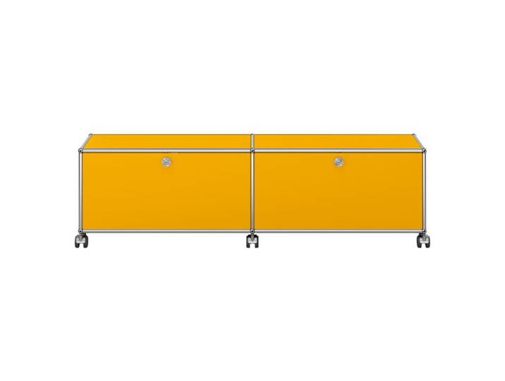 USM Haller Lowboard M61 goldgelb 2-fach breit 2 Klapptüren auf Rollen ohne Schloss 152.3x43x37.3 cm
