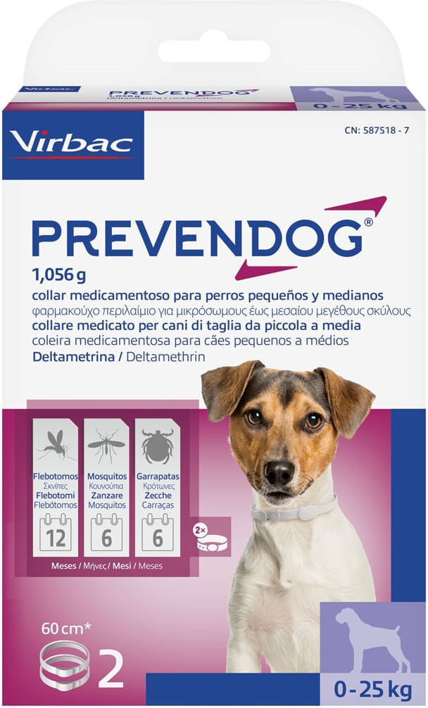VIRBAC Prevendog 2 Collari Antiparassitari per Cani fino a 25KG KIT 4 COLLARI