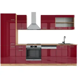 Vicco Küchenzeile Küchenblock Einbauküche R-Line 300cm Kühlumbauschrank Bordeaux