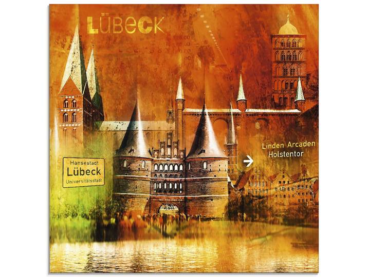 Glasbild ARTLAND Lübeck Hansestadt Collage 04 , orange (farbe bild(er): orange), B:20cm H:20cm, Bilder, Glasbild, in verschiedenen Grössen