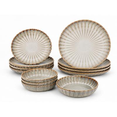 Teller-Set COSY & TRENDY "Astera, Geschirr-Set, 12-tlg.", grau (beige), 12, Steinzeug, Geschirr-Sets, Steinzeug, für 4 Personen, rund, spülmaschinengeeignet
