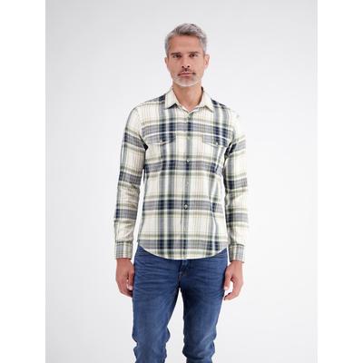 Karohemd LERROS "Sportives Karohemd aus reiner, weicher Baumwolle", Herren, Gr. XXL, Normalgrößen, beige (broken weiß), 100% Baumwolle, Hemden Karohemd
