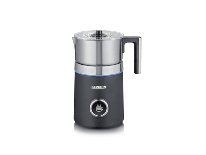 SEVERIN SPUMA 700 Plus Induktions-Milchaufschäumer, 13 Programme, OLED-Display, LED-Lichtring mit Statusanzeige, einfache Reinigung, Barista-Ausgusszotte, Edelstahl-gebürstet, schwarz, SM 3587