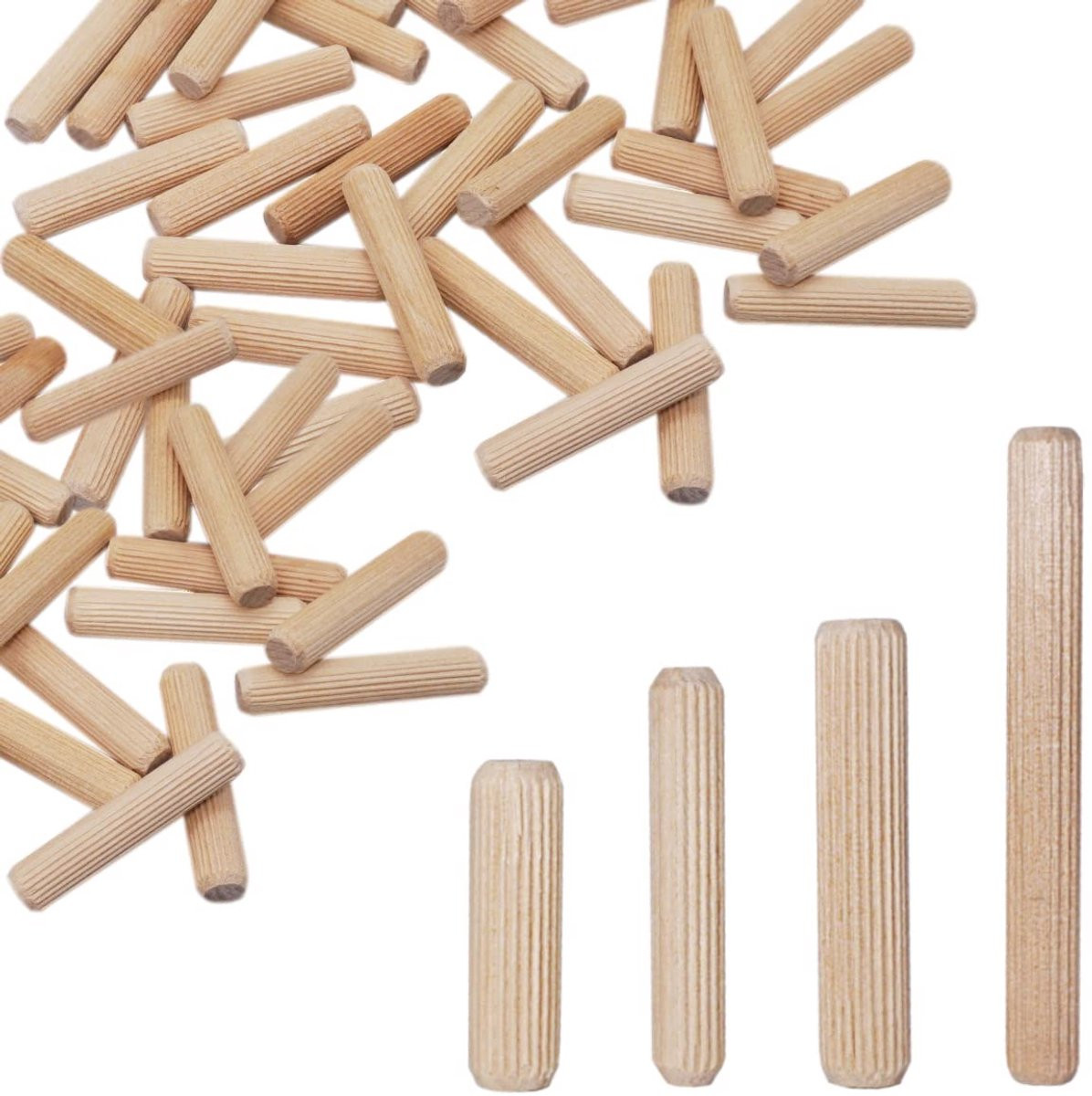 50 stuks Houten pluggen 10 x 30 mm - Gegroefde en geribbelde pinnen voor meubels