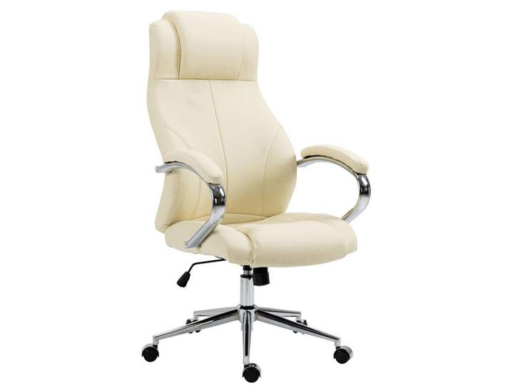 CLP Chefsessel Echtleder Creme, Metall, 64x120x79 cm, Büromöbel, Bürostühle, Chefsessel