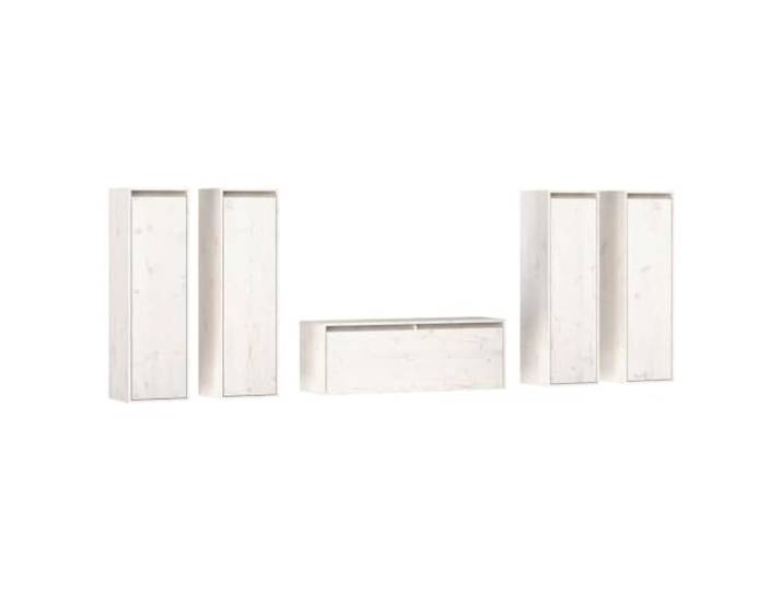 LKJephalotrop TV Schrank Set 5 STK Wandschrank Weiß Kiefer Massivholz Flexible Wandmontage schafft Bodenfreiheit im Wohnzimmer und Schlafzimmer mit viel Stauraum für Dekoartikel und Bücher.