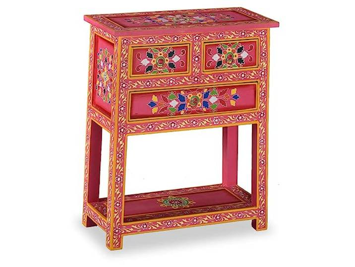 vidaXL Sideboard mit Schubladen Massivholz Mango Rosa Handbemalt