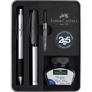 Faber-Castell Schreibset Essentio Metall, 4-teilig, Kugelschreiber und Füller in Metallbox