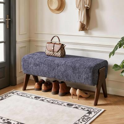 toswini 38.19-Inch Chenille Ottoman Bench with Solid Wood V-Shaped Legs
